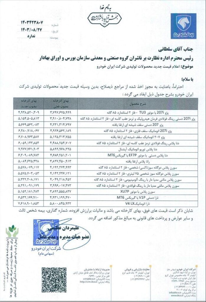 قیمت های جدید محصولات ایران خودرو و سایپا ابلاغ شد اتوکالا Autokala